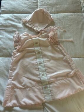 Soft Pink Ruffle-Sleeve Baby Dress with Bonnet